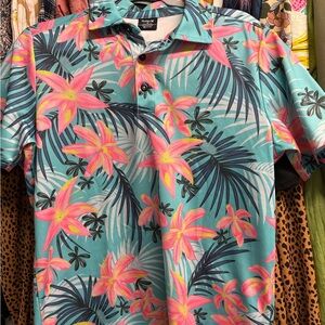 Hurley Men’s Teal Polo with Pink Tropical Floral Print